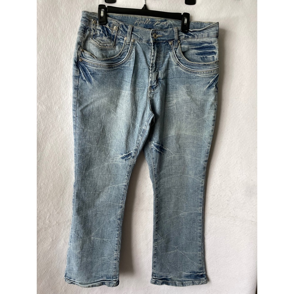 Apollo Jeans Womens Size 16 Light Wash Embroidered Studded Back Pocket Denim